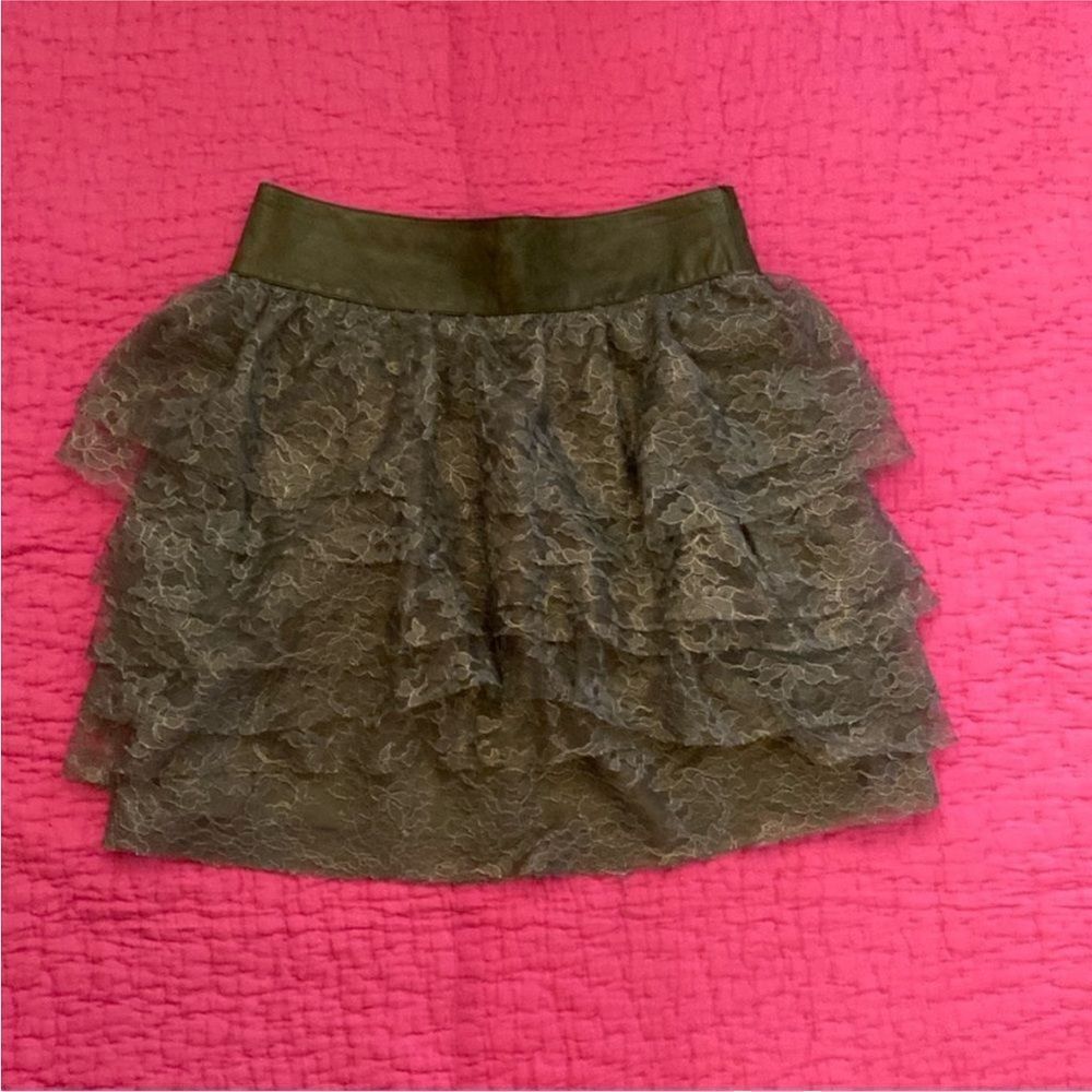 Robert Rodriguez Black Lace/ leather trimmed Mini Skirt, US2